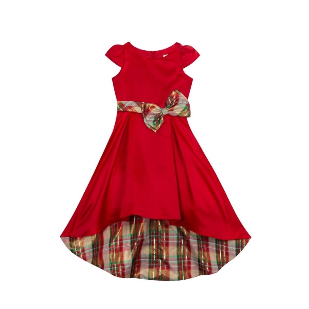 Rare Editions Big Girls Satin with Plaid Dress - Red - Size 12